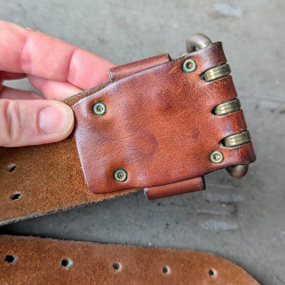 Vintage Brown Leather Three Hole Prong Buckle Wide Belt unisex - Picture 6 of 10
